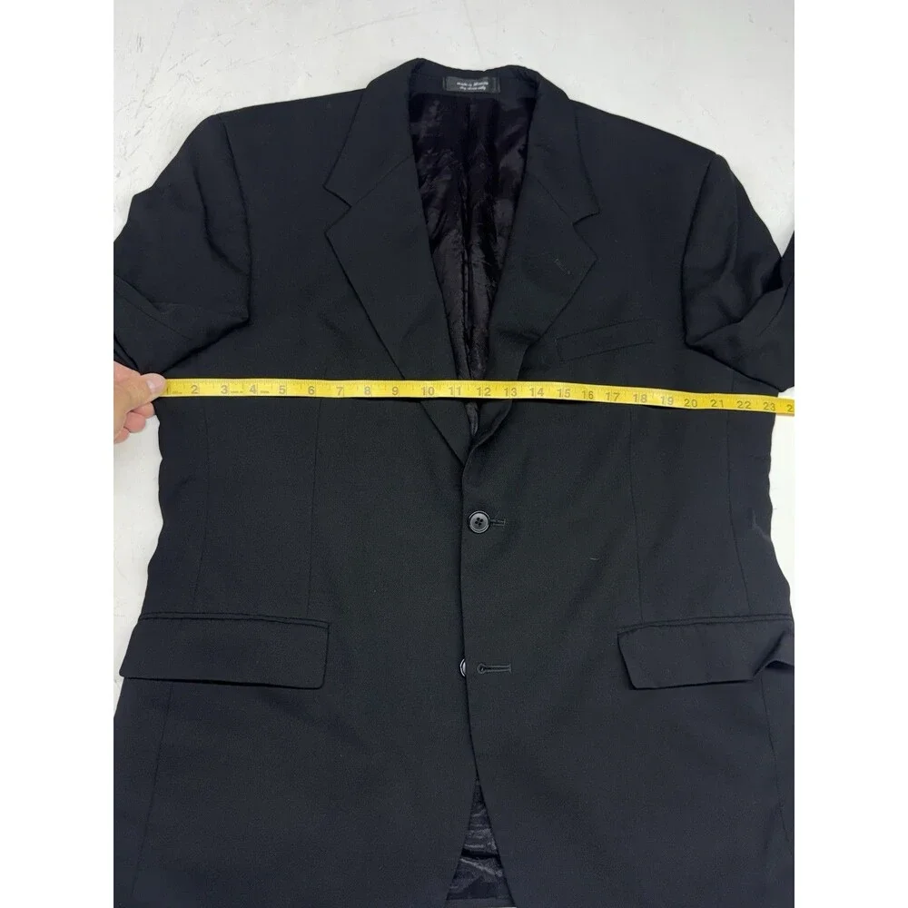 Andrew Fezza Mens Blazer Jacket Solid Black Size 43R Super 100’s Luxury Wool